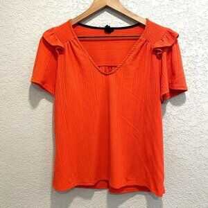 W5 Orange V Neck Ruffle Sleeve Top Small